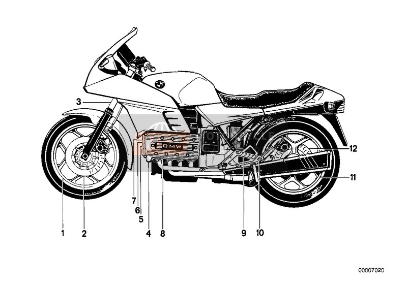 BMW K 100 RS 83 (0502,0503,0513) 1983 Partes barnizadas 639 avus-schwarz 1 para un 1983 BMW K 100 RS 83 (0502,0503,0513)