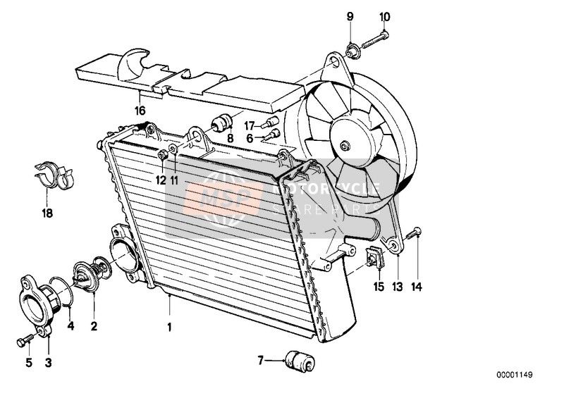 BMW K 100 RS 83 (0502,0503,0513) 1985 Radiador d.agua - thermotat/ventilador para un 1985 BMW K 100 RS 83 (0502,0503,0513)