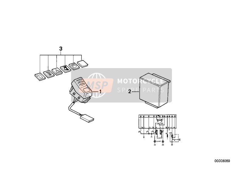 BMW K 1 (0525,0535) 1989 Inzetstel licht-signaal install. voor een 1989 BMW K 1 (0525,0535)