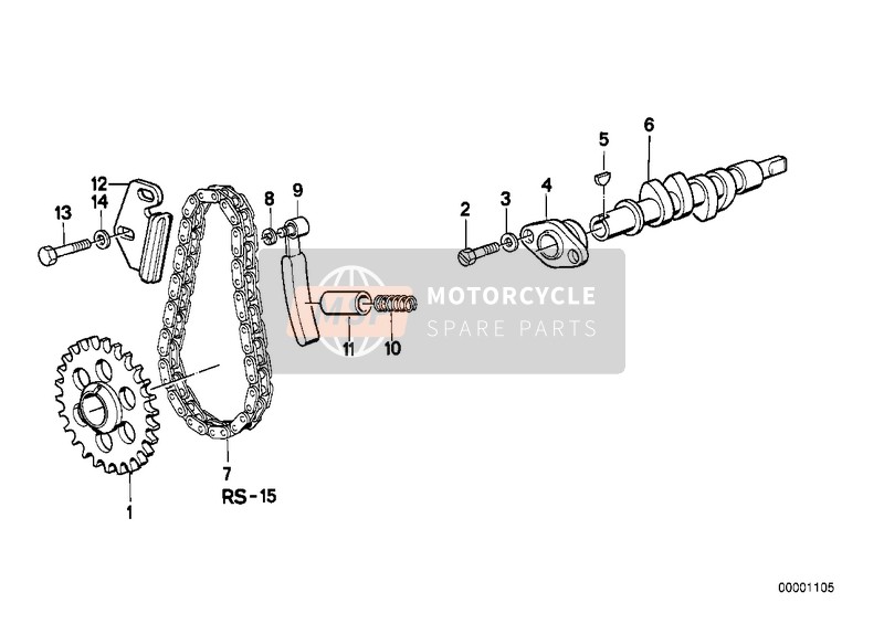 BMW R 100 RS 1987 CAMSHAFT, CAMSHAFT GEAR, TIMING CHAIN 1 for a 1987 BMW R 100 RS