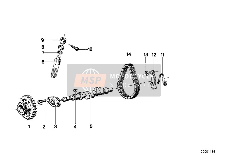 BMW R 100 RS 1989 Nokkenas, Nokkenastandwiel,Distr.Ketting 2 voor een 1989 BMW R 100 RS