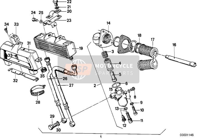 BMW R 100 RS 1990 Ölversorgung-Ölkühler/Filterkopf für ein 1990 BMW R 100 RS