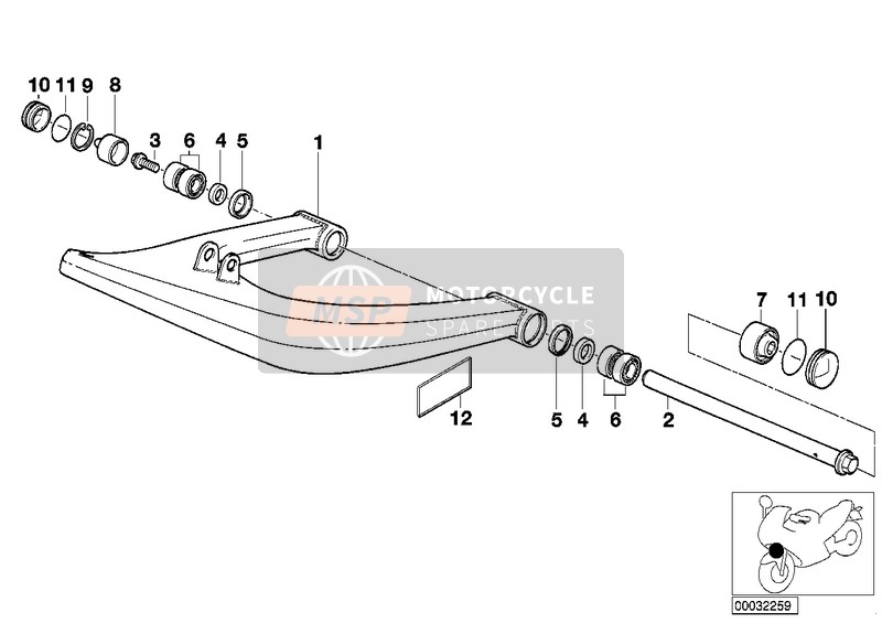 Bras oscillant longitudinal