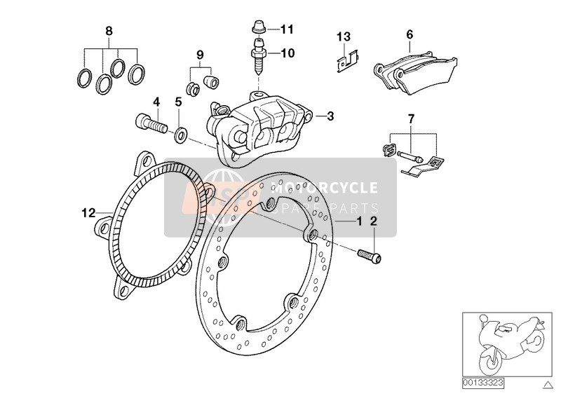 BMW R 1150 R 01 (0429,0439) 2001 Achterwielrem voor een 2001 BMW R 1150 R 01 (0429,0439)