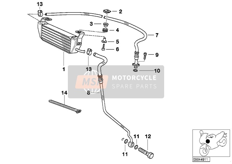 BMW R 1150 RS 01 (0447,0498) 2000 OIL COOLER/OIL COOLING PIPE for a 2000 BMW R 1150 RS 01 (0447,0498)