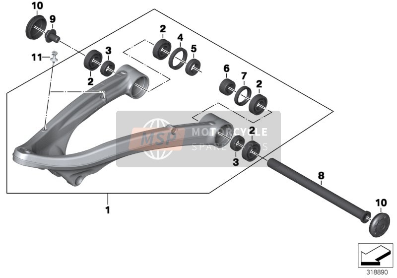 Bras oscillant longitudinal