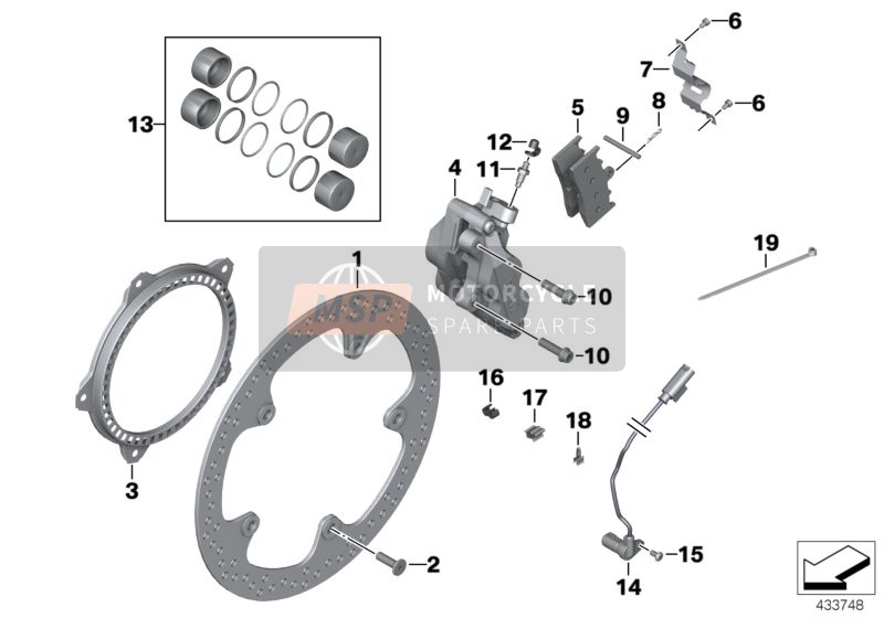 BMW R 1200 R 11 (0400,0490) 2009 Freno de rueda delantera para un 2009 BMW R 1200 R 11 (0400,0490)