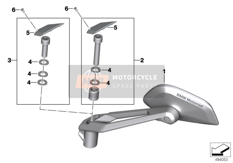 BMW R 1250 R 19 (0J71, 0J73) 2019 Espejo 1 para un 2019 BMW R 1250 R 19 (0J71, 0J73)