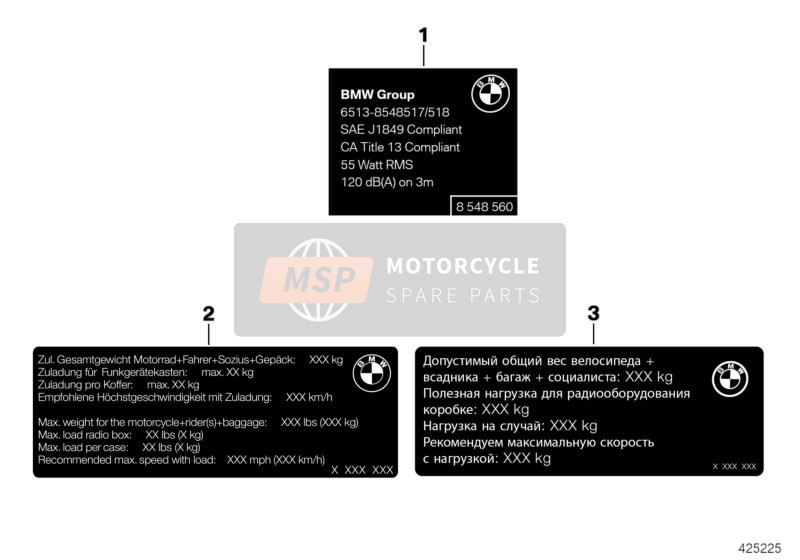 BMW R 1250 RT 19 (0J61, 0J63) 2018 Labels for Official Vehicle for a 2018 BMW R 1250 RT 19 (0J61, 0J63)