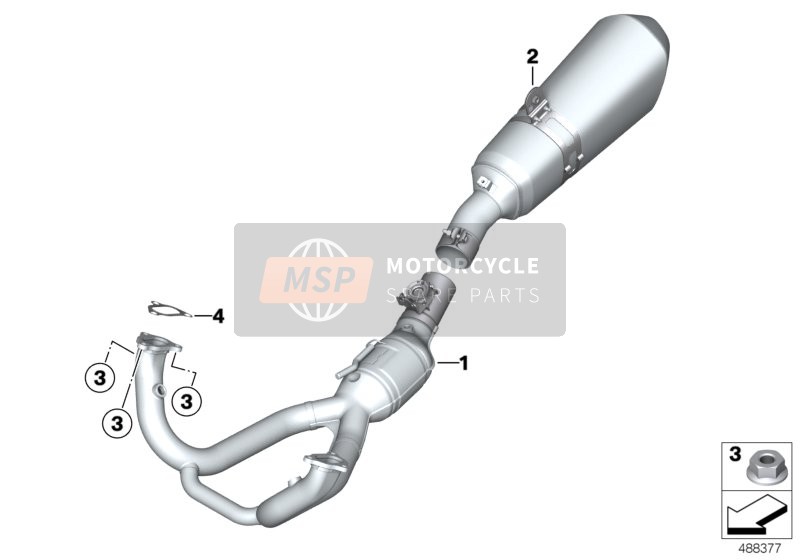 BMW R 1250 RT 19 (0J61, 0J63) 2017 Exhaust system, chrome-plated for a 2017 BMW R 1250 RT 19 (0J61, 0J63)