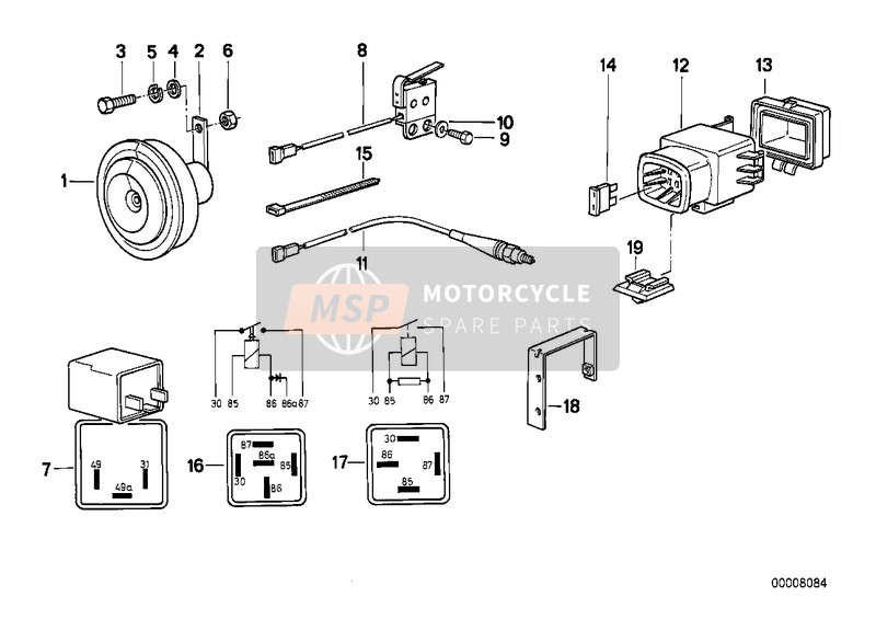 BMW R 100 GS PD 1989 Hoorn / diverse relais en schakelaar voor een 1989 BMW R 100 GS PD