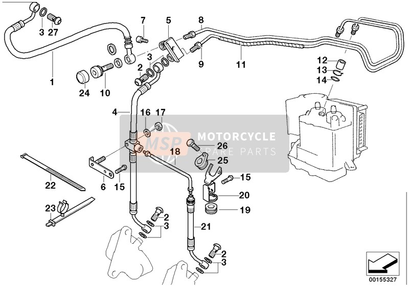 BMW R 850 R 02 (0428) 2006 BRAKE LINE, INTEGRAL ABS, FRONT for a 2006 BMW R 850 R 02 (0428)