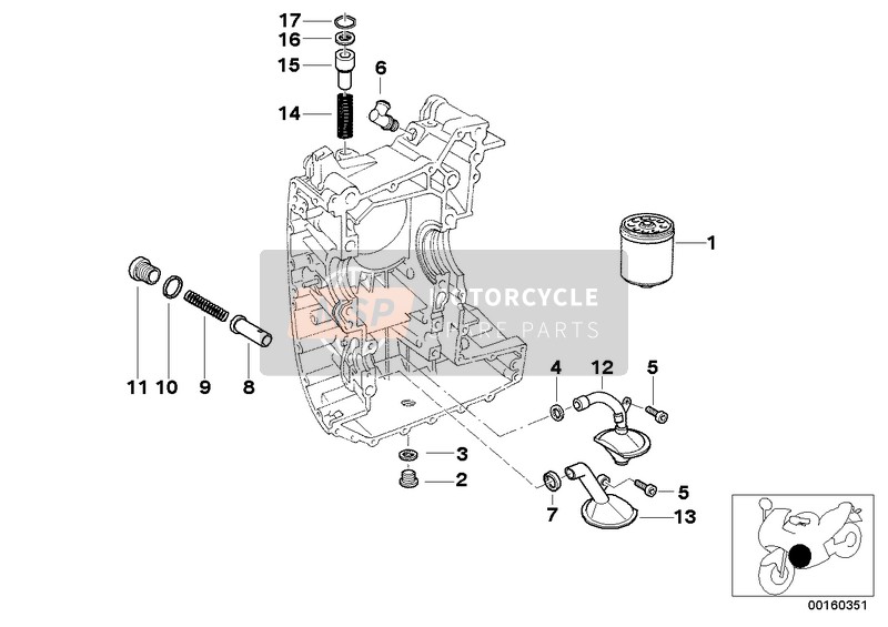 BMW R 850 R 02 (0428) 2006 Alimentación aceite-Filtro de aceite para un 2006 BMW R 850 R 02 (0428)