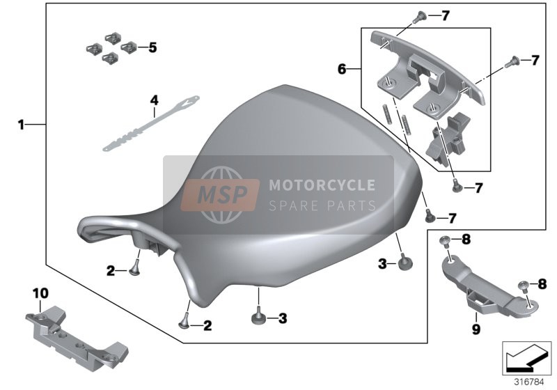 BMW R nineT 16 (0J01, 0J03) 2017 Asiento de banco 1 para un 2017 BMW R nineT 16 (0J01, 0J03)