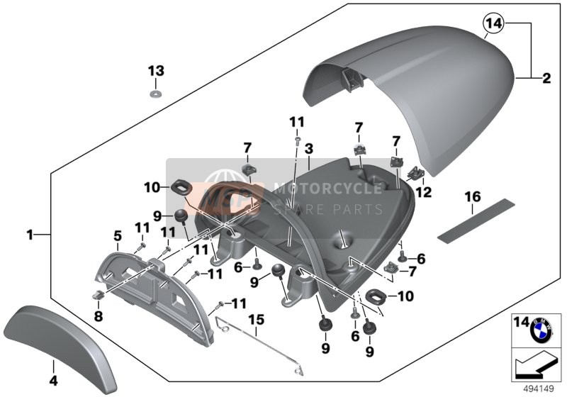 77348565828, Buddyseatafdekking Aluminium, BMW, 1