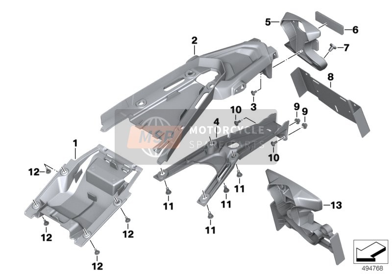 BMW R nineT Racer (0J21, 0J23) 2015 Couvercle de roue arrière, support de plaque d'immatriculation pour un 2015 BMW R nineT Racer (0J21, 0J23)