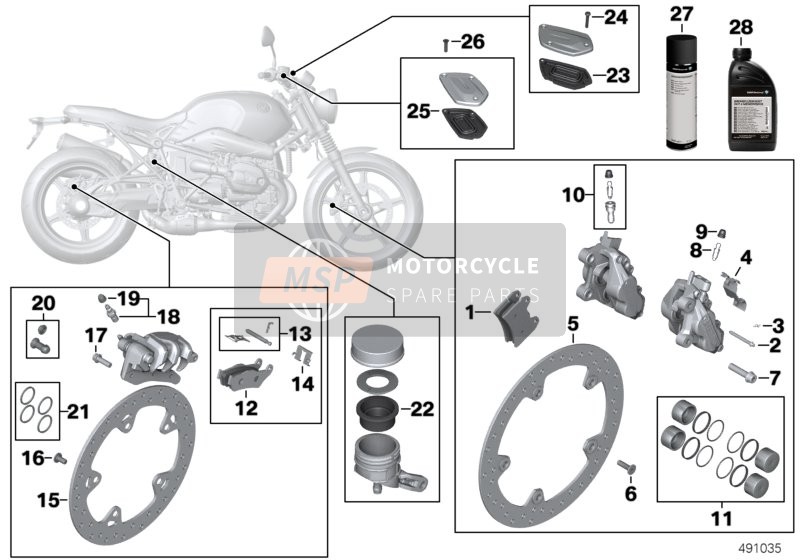 BMW R nineT Scrambler (0J31, 0J33) 2015 Servicio de frenos para un 2015 BMW R nineT Scrambler (0J31, 0J33)