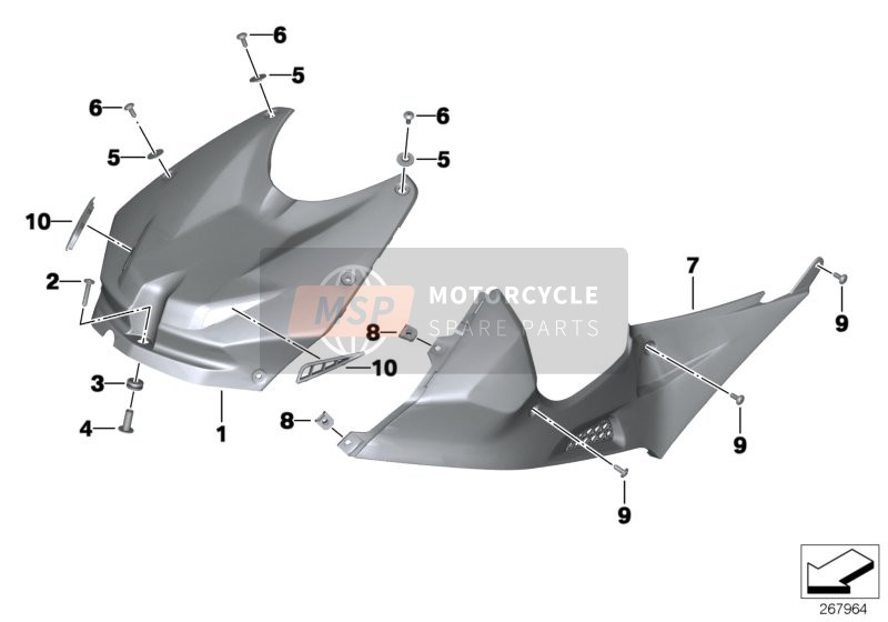 BMW S 1000 RR 12 (0524, 0534) 2014 Tankabdeckung, Mitte für ein 2014 BMW S 1000 RR 12 (0524, 0534)