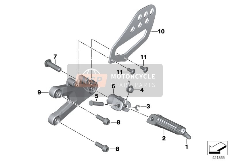 BMW S 1000 RR 12 (0524, 0534) 2011 Poggiapiedi anteriore per un 2011 BMW S 1000 RR 12 (0524, 0534)