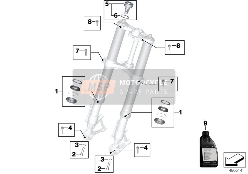 BMW S 1000 RR 12 (0524, 0534) 2011 Service forcella telescopica per un 2011 BMW S 1000 RR 12 (0524, 0534)