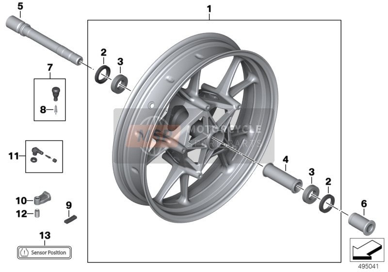 BMW S 1000 RR 12 (0524, 0534) 2010 Ruota in ghisa anteriore per un 2010 BMW S 1000 RR 12 (0524, 0534)