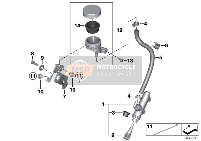 BMW S 1000 RR 17 (0D50, 0D60) 2018 Hauptbremszylinder hinten mit Behälter für ein 2018 BMW S 1000 RR 17 (0D50, 0D60)