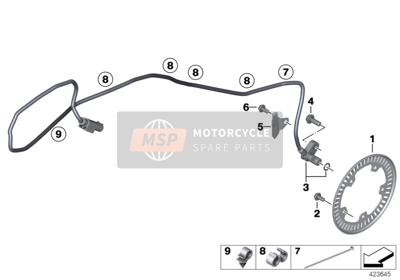 BMW S 1000 XR (0D03, 0D13) 2018 Sensor revoluciones, trasera para un 2018 BMW S 1000 XR (0D03, 0D13)