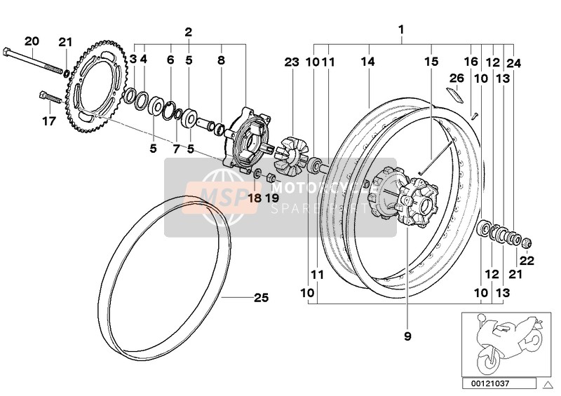 BMW G 650 GS 09 (0180) 2008 Roue a rayons arrière pour un 2008 BMW G 650 GS 09 (0180)