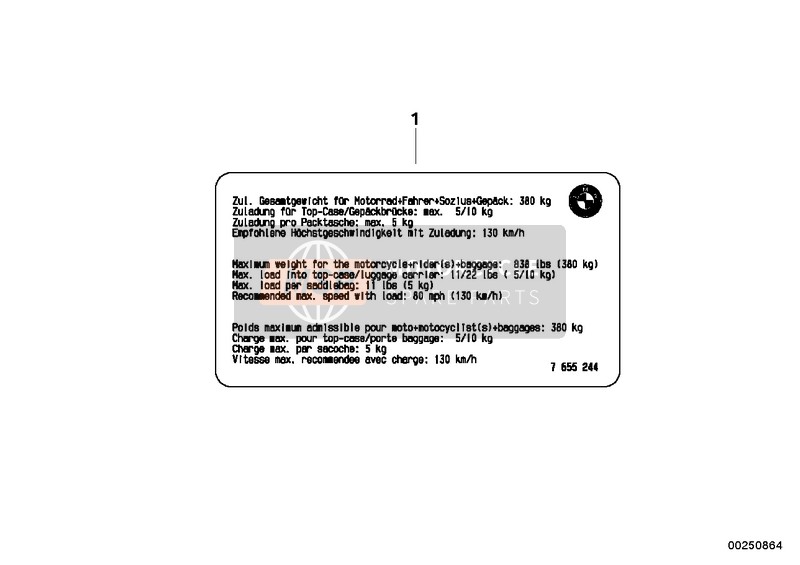 BMW G 650 GS 09 (0180) 2009 INSTRUCTION NOTICE, PAYLOAD for a 2009 BMW G 650 GS 09 (0180)