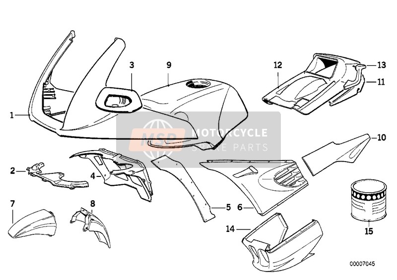 BMW K 1100 RS (0522, 0532) 1996 PAINTED PARTS 711 NACHTSCHW./ARKTISSI. para un 1996 BMW K 1100 RS (0522, 0532)