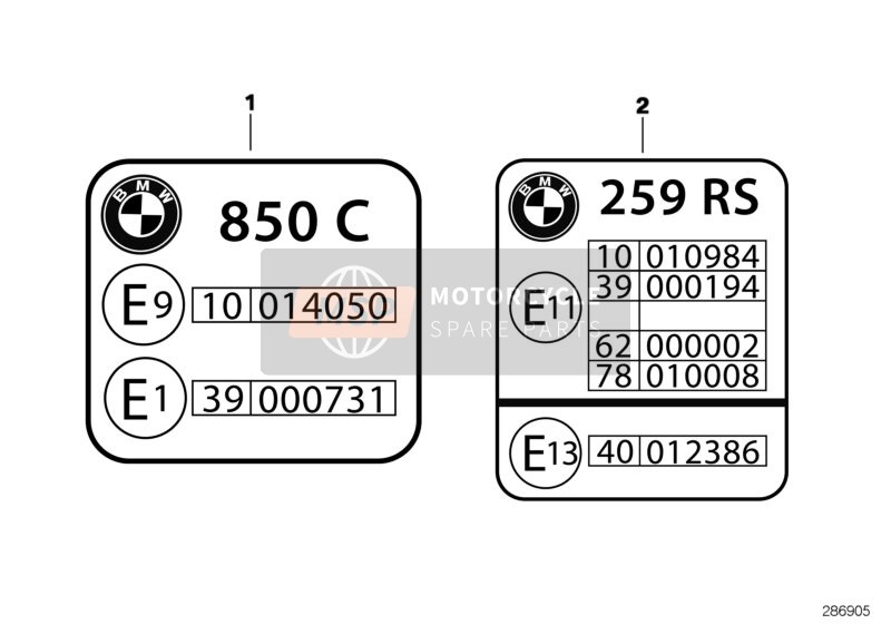 BMW R 1100 RS 93 (0411, 0416) 1995 Hinweisschild ECE Prüfzeichen für ein 1995 BMW R 1100 RS 93 (0411, 0416)