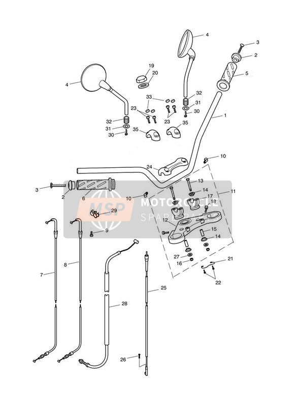 Guidon Top Yoke Câbles & Rétroviseurs