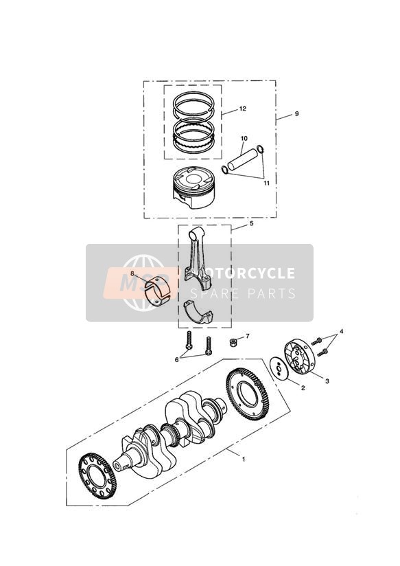 Vilebrequin, bielles et pistons gt Numéro de moteur 211132