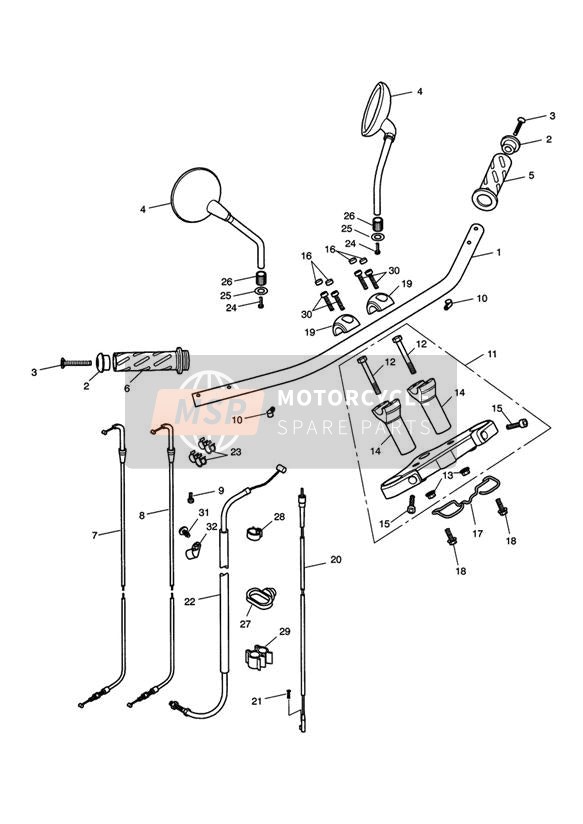 Guidon Top Yoke Câbles & Rétroviseurs