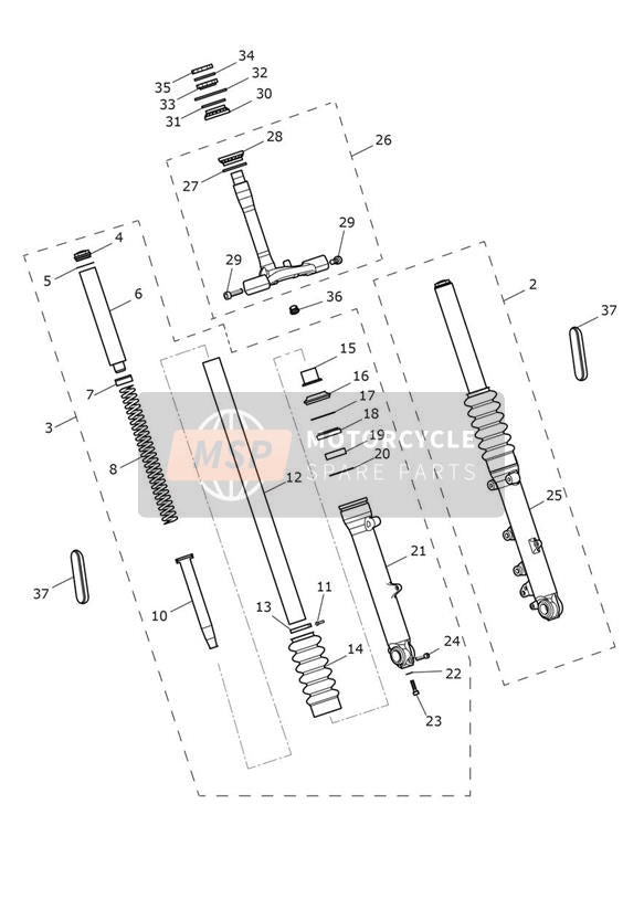 Front forks & lower yoke > 914972 - All except BR & IN, > 917474 - BR & IN only