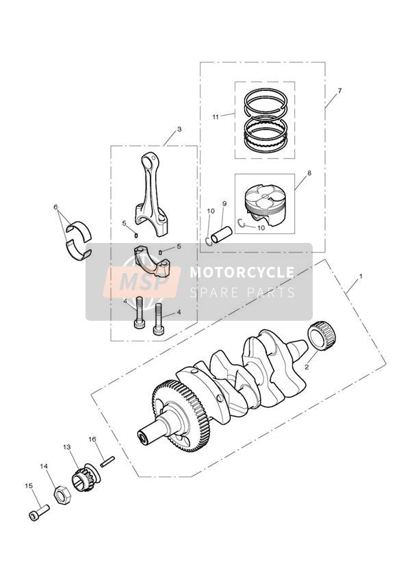 Vilebrequin, bielles, pistons et chemises