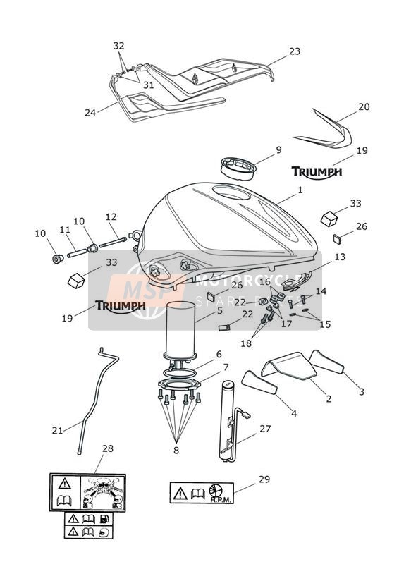 Réservoir d'essence, pompe à essence et raccords