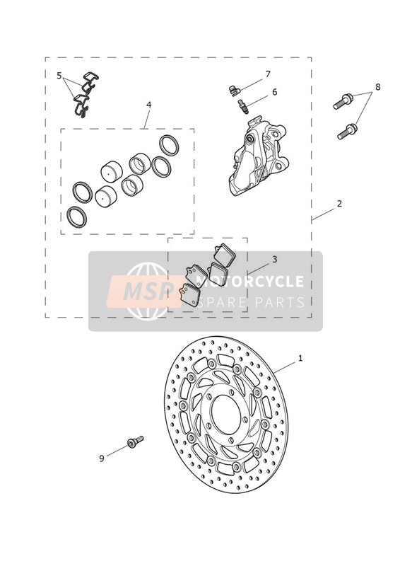 Front Brake Caliper & Disc - 914973 > All Except BR & IN, 917475 > BR & IN Only