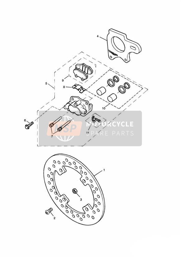 Achterremschijf en remklauw Enkelzijdige swingarm