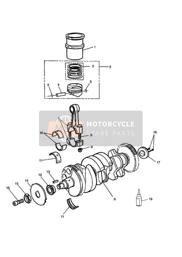 Bielle de vilebrequin, pistons et chemises de cylindre