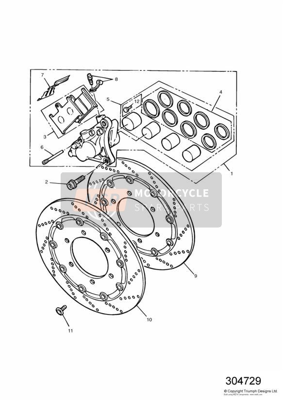 Vordere Bremszange und Bremsscheibe 4 Zyl. VIN4902 3 Zyl. VIN9083 Erstausgabe-Modelle