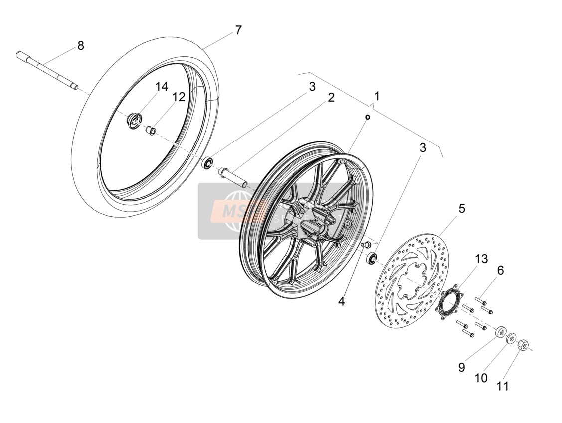 Aprilia RS 125 Replica 4T E4 ABS (EU) 2019 Front wheel for a 2019 Aprilia RS 125 Replica 4T E4 ABS (EU)