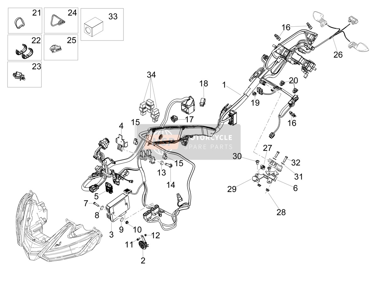 2D000627, Tail Light Wire Harness, Piaggio, 1