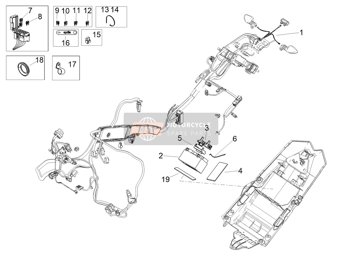 2D000627, Tail Light Wire Harness, Piaggio, 2