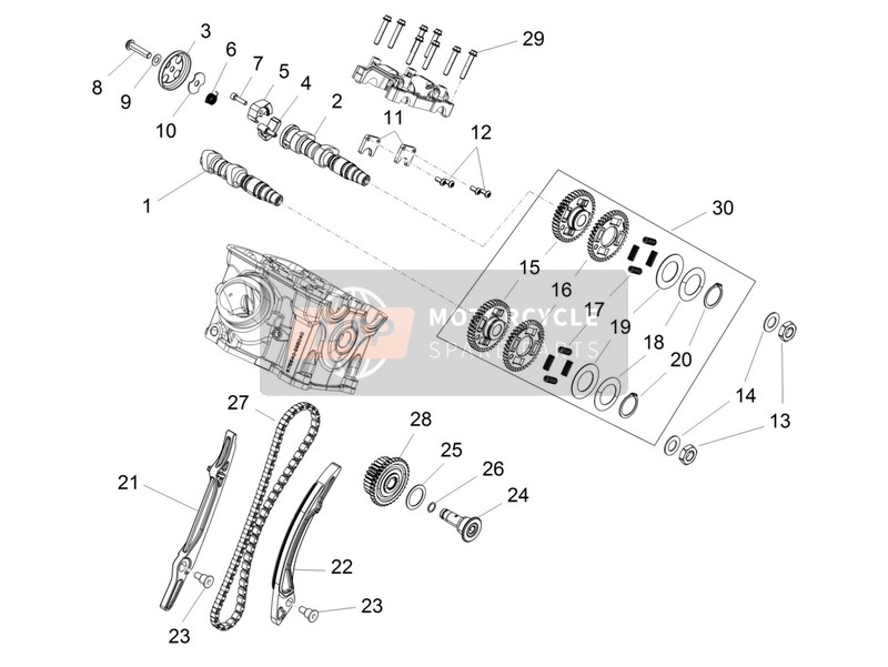 Aprilia Caponord 1200 Rally (3) 2016 Timingsysteem achterste cilinder voor een 2016 Aprilia Caponord 1200 Rally (3)