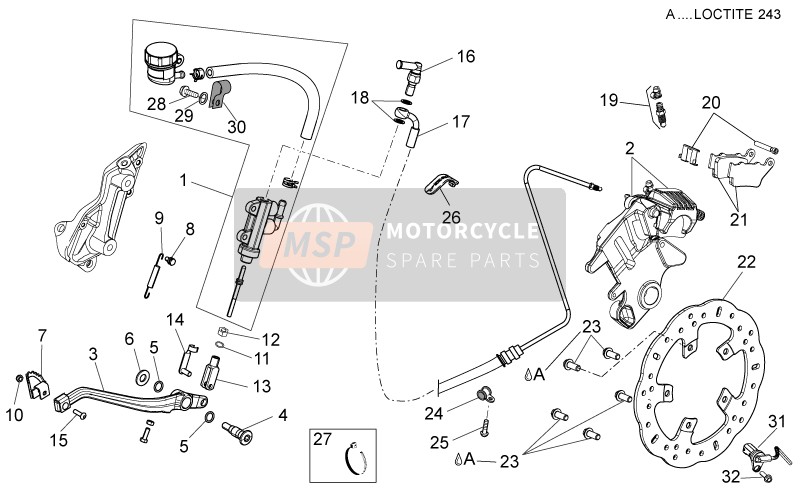 Aprilia Dorsoduro 750 ABS USA 2015 Sistema de freno trasero para un 2015 Aprilia Dorsoduro 750 ABS USA