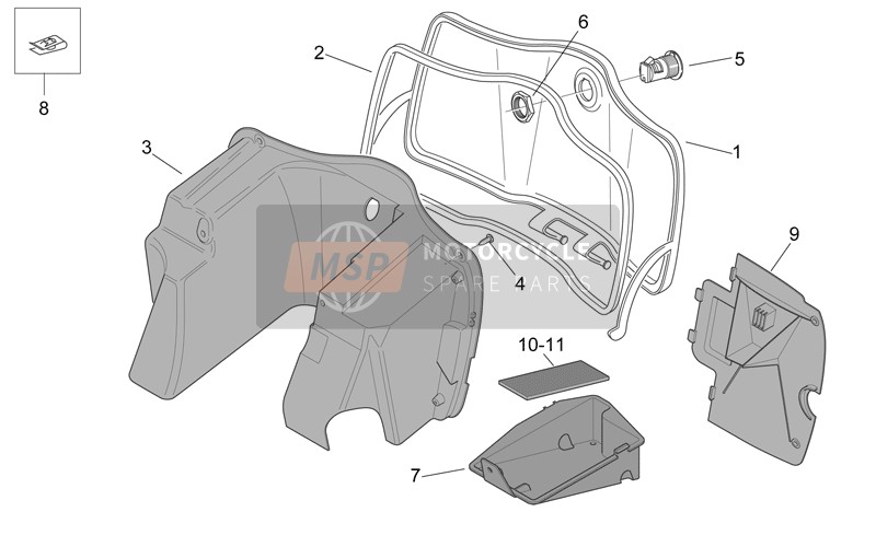 Aprilia Mojito 125 E3 2008 Corps central - Boîte à gants pour un 2008 Aprilia Mojito 125 E3