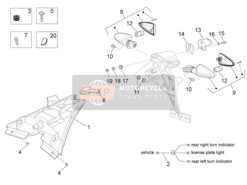 Aprilia RS 125 Replica E4 ABS (EU) 2017 Luces traseras para un 2017 Aprilia RS 125 Replica E4 ABS (EU)