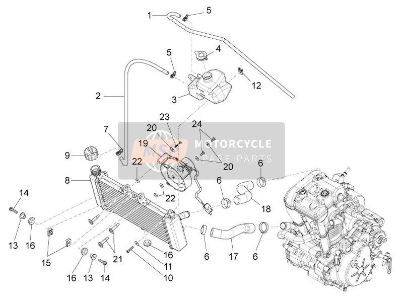 Aprilia RS 125 Replica 4T E4 ABS 2018 Sistema de refrigeración para un 2018 Aprilia RS 125 Replica 4T E4 ABS