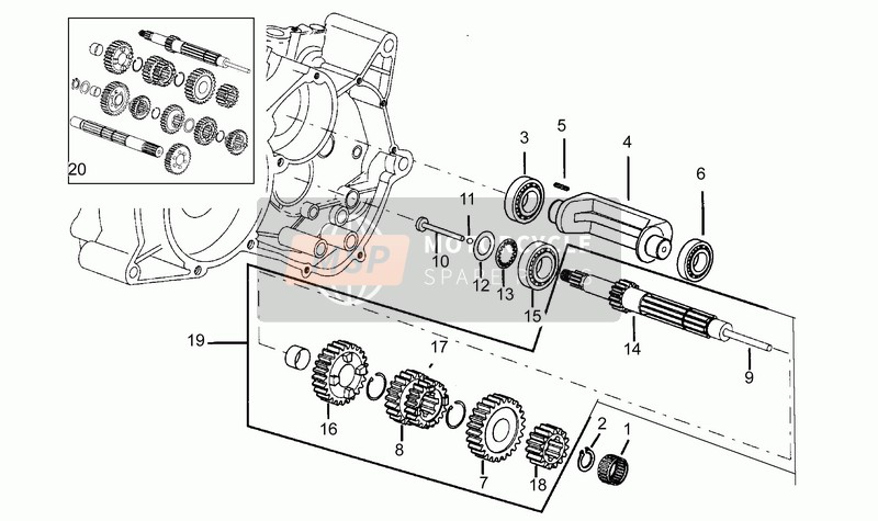 Aprilia RS 50 1993 Arbre d'engrenage primaire (2) pour un 1993 Aprilia RS 50